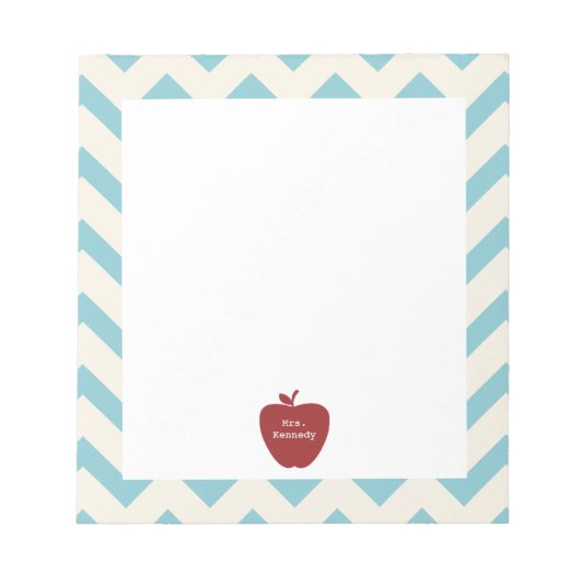 Red Apple Light Blue Chevron leraar Notitieblok (Voorkant)