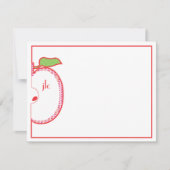 Red Apple Monogram Flat Note Card Notitiekaartje (Voorkant)