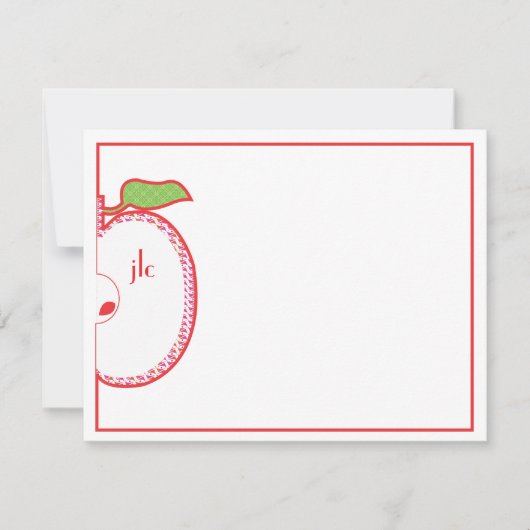 Red Apple Monogram Flat Note Card Notitiekaartje (Voorkant)