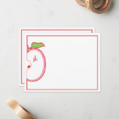 Red Apple Monogram Flat Note Card Notitiekaartje (Voorkant / Achterkant in situ)