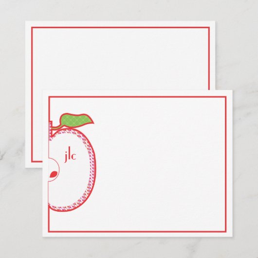 Red Apple Monogram Flat Note Card Notitiekaartje (Voorkant / Achterkant)