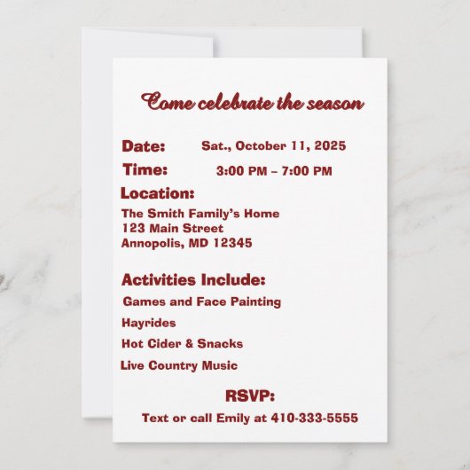 Red Apple Party Kaart (Achterkant)