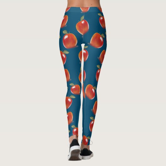 Red Apple Pattern op Denim Blue Leggings (Achterkant)