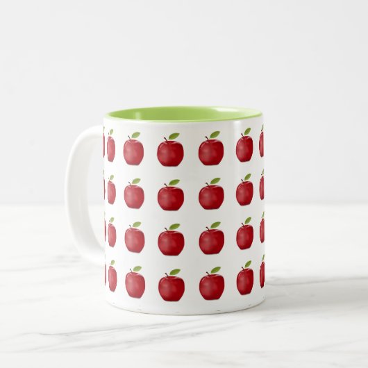 Red Apple Pattern op White Tweekleurige Koffiemok (Voorkant links)