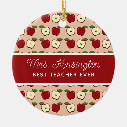 Red Apple Pattern Teacher Appreciation Foto Keramisch Ornament (Voorkant)