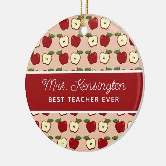 Red Apple Pattern Teacher Appreciation Foto Keramisch Ornament (Links)