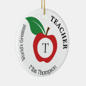 Red Apple Personalized Teacher Monogram Keramisch Ornament (Rechts)