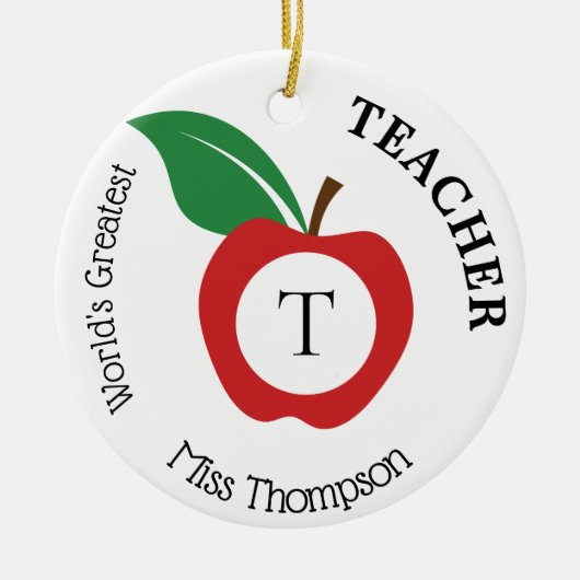 Red Apple Personalized Teacher Monogram Keramisch Ornament (Voorkant)