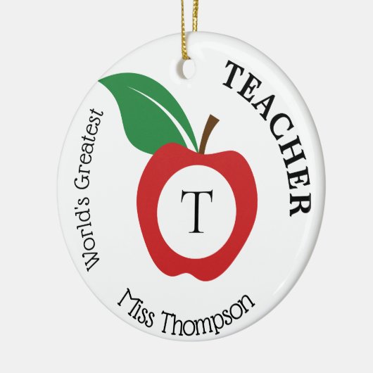 Red Apple Personalized Teacher Monogram Keramisch Ornament (Links)