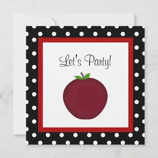 Red Apple & Polka Dots Invitation Kaart (Achterkant)