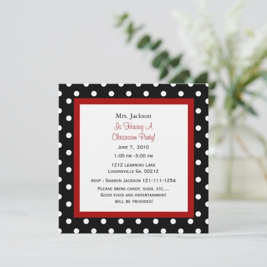 Red Apple & Polka Dots Invitation Kaart (Staand voorkant)
