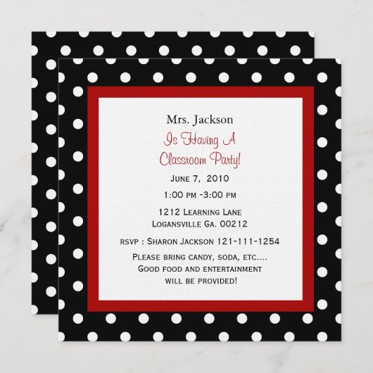 Red Apple & Polka Dots Invitation Kaart (Voorkant / Achterkant)