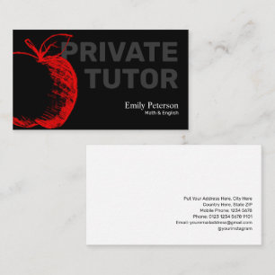 Red Apple Sketch Private Tutor Modern Zwart Visitekaartje
