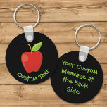 Red Apple Sleutelhanger<br><div class="desc">Rode appel met bladpictogram. Aangepaste achtergrondkleur. De tekst van de douane aan beide kanten.</div>