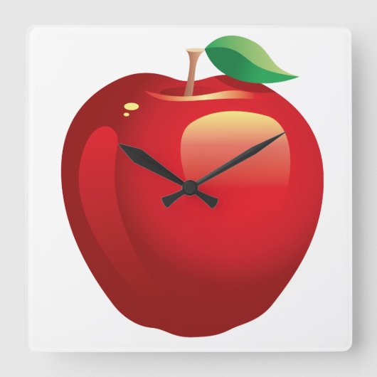 Red Apple Square Wall Clock Vierkante Klok (Voorkant)