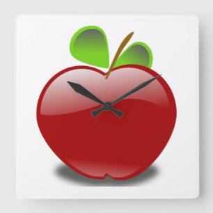 Red Apple Square Wall klok