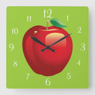 Red Apple Square Wall klok