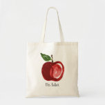 Red Apple Teacher Add Name Tote Bag<br><div class="desc">Pas deze canvas tas aan met een artistieke rode appel. Ideaal voor een leraar of iemand die van appels houdt!</div>