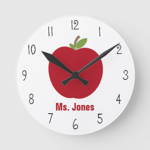 Red Apple Teacher Clock Ronde Klok