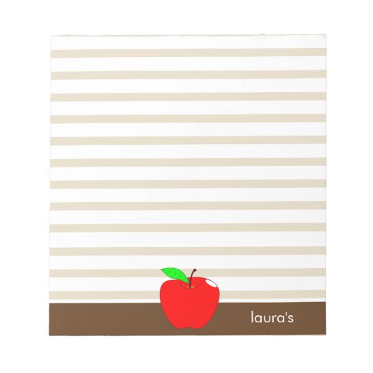 Red Apple Teacher Personalized Brown lines Notitie Notitieblok (Voorkant)