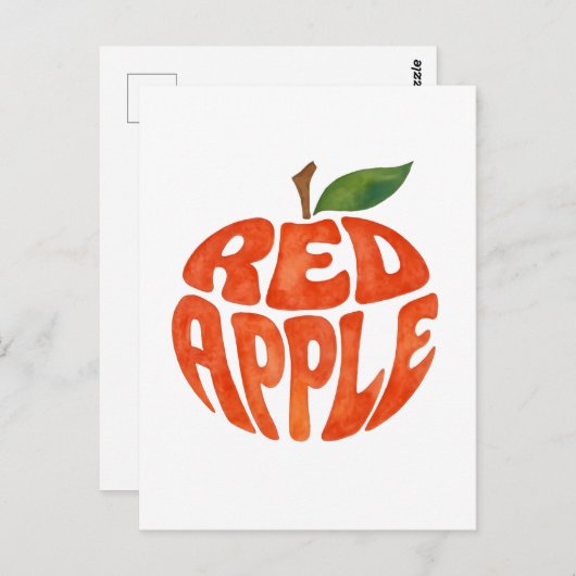 Red Apple Typography Art, Apple Briefkaart (Voorkant / Achterkant)