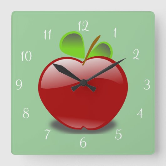 Red Apple Wall Clock Vierkante Klok (Voorkant)