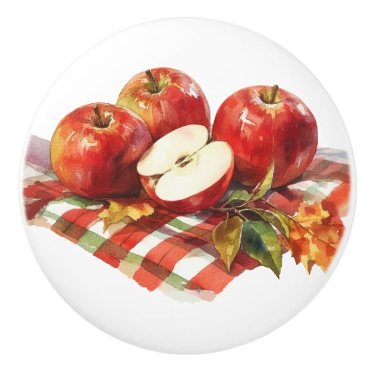 Red Apples and Red Gingham Kitchen Keramische Knop (Voorkant)
