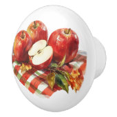 Red Apples and Red Gingham Kitchen Keramische Knop (Rechts)