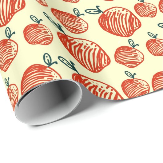 Red Apples Doodle Patroon Cadeaupapier (Rol Hoek)