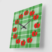 Red Apples Green Checkered Play Gingham Vierkante Klok (Hoek)