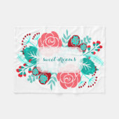 Red Aqua Blauwgroen Floral Pattern Fleece Deken (Voorkant (Horizontaal))