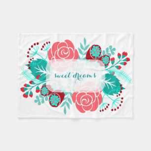 Red Aqua Blauwgroen  Floral Pattern Fleece Deken