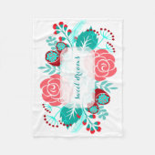 Red Aqua Blauwgroen Floral Pattern Fleece Deken (Voorkant)