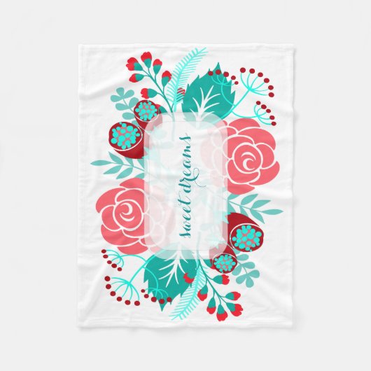 Red Aqua Blauwgroen Floral Pattern Fleece Deken (Voorkant)