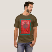 Red Aqua Blue Floral Stencil Art T-shirt (Voorkant volledig)