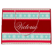 Red Aqua Blue Kerstmis Pattern Persoonlijke naam Large Cadeautasje (Voorkant)
