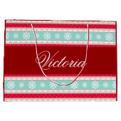 Red Aqua Blue Kerstmis Pattern Persoonlijke naam Large Cadeautasje (Achterkant)