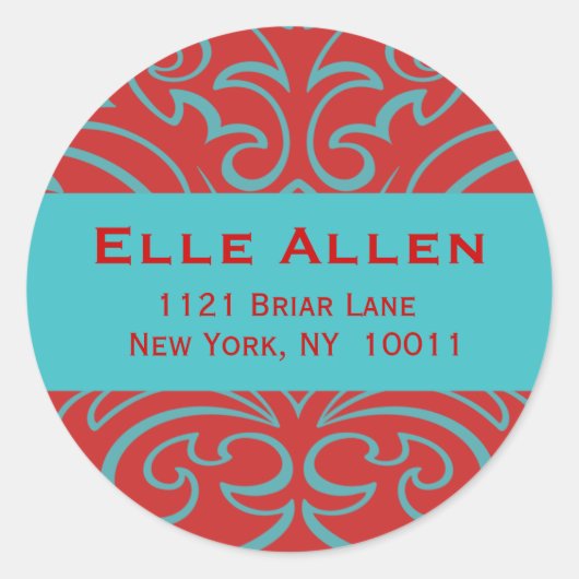 Red & Aqua Damask Stickers (Voorkant)