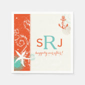 Red Aqua Ivory Nautical Beach Wedding Servetten (Voorkant)