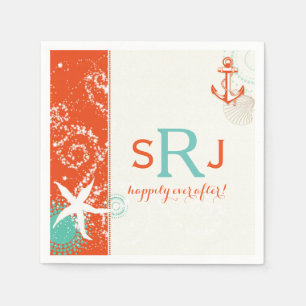 Red Aqua Ivory Nautical Beach Wedding Servetten