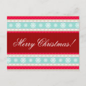 Red Aqua Snowflakes Pattern "Merry Kerstmis" Feestdagenkaart (Voorkant)
