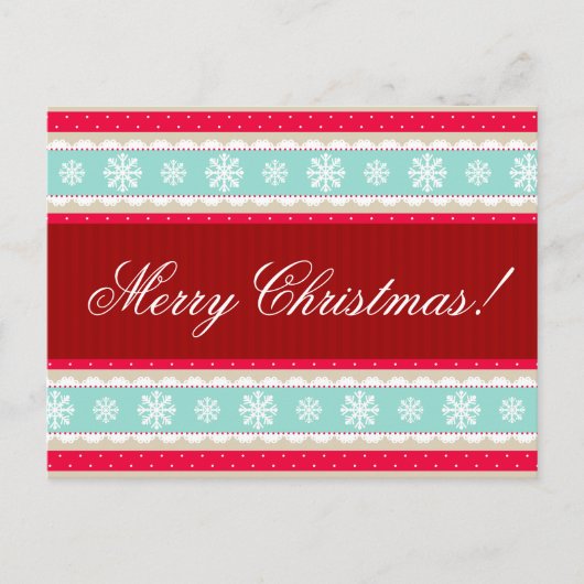 Red Aqua Snowflakes Pattern "Merry Kerstmis" Feestdagenkaart (Voorkant)