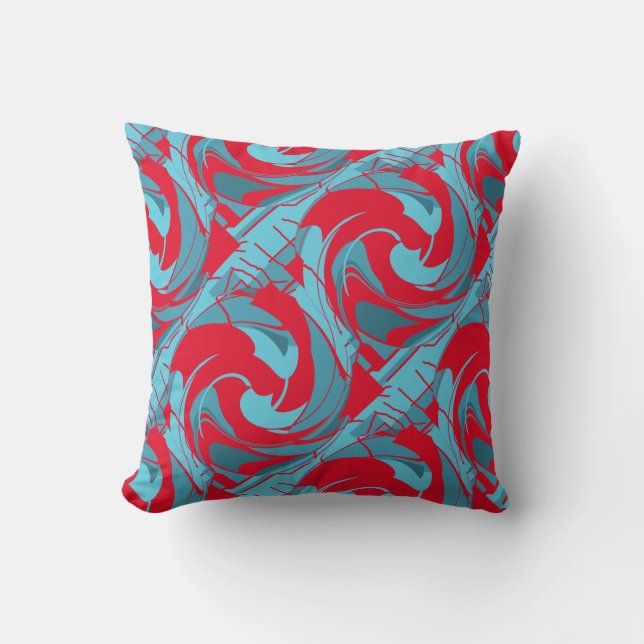 Red Aqua Turquoise Diagonaal Draaiend Art Design Kussen (Voorkant)
