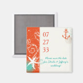 Red Aqua White Nautical Wedding Save the Date Magneet (Voorkant / Achterkant)