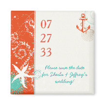 Red Aqua White Nautical Wedding Save the Date