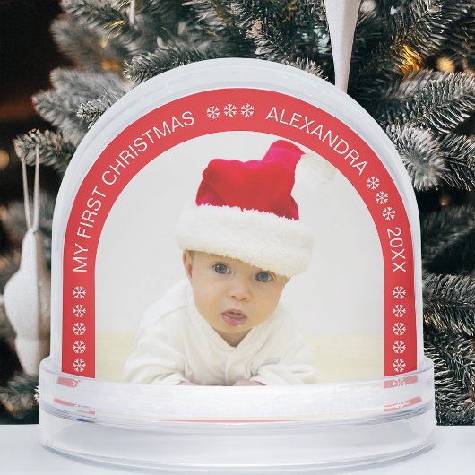 Red Arch Baby Photo My First Christmas Snowflakes Sneeuwbol