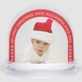 Red Arch Baby Photo My First Christmas Snowflakes Sneeuwbol (Voorkant)