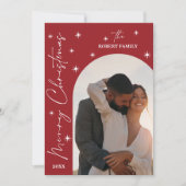 Red Arch Modern Script 2 Foto Vrolijk Kerstfeest Feestdagenkaart (Voorkant)