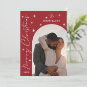 Red Arch Modern Script 2 Foto Vrolijk Kerstfeest Feestdagenkaart (Staand voorkant)