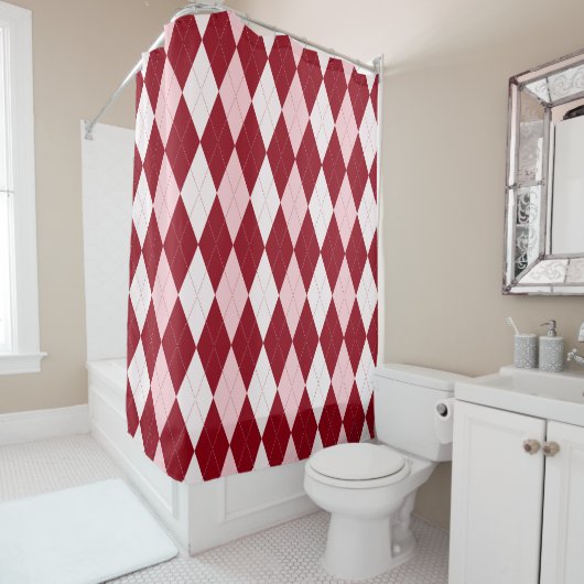 Red Argyle Crimson Roze Small Diamond Shape Douchegordijn (In situ)